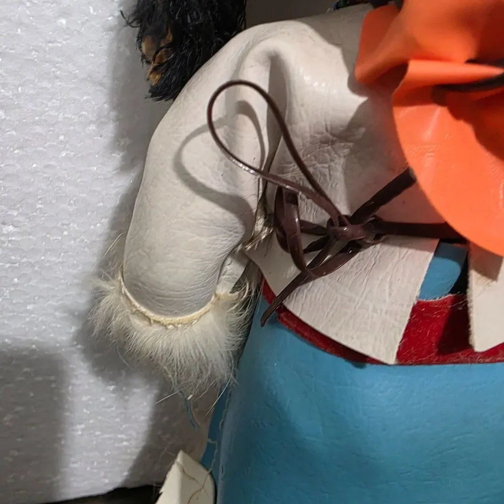 Vtg Native American Doll Holing Baby  Vynyl Hard Plastic Leather Fur Accent suit